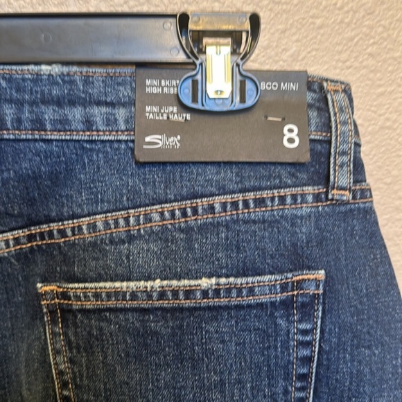 SILVER JEANS CO. Frisco Mini Denim Indigo Skirt high rise  frayed size 8 NEW - Picture 3 of 5